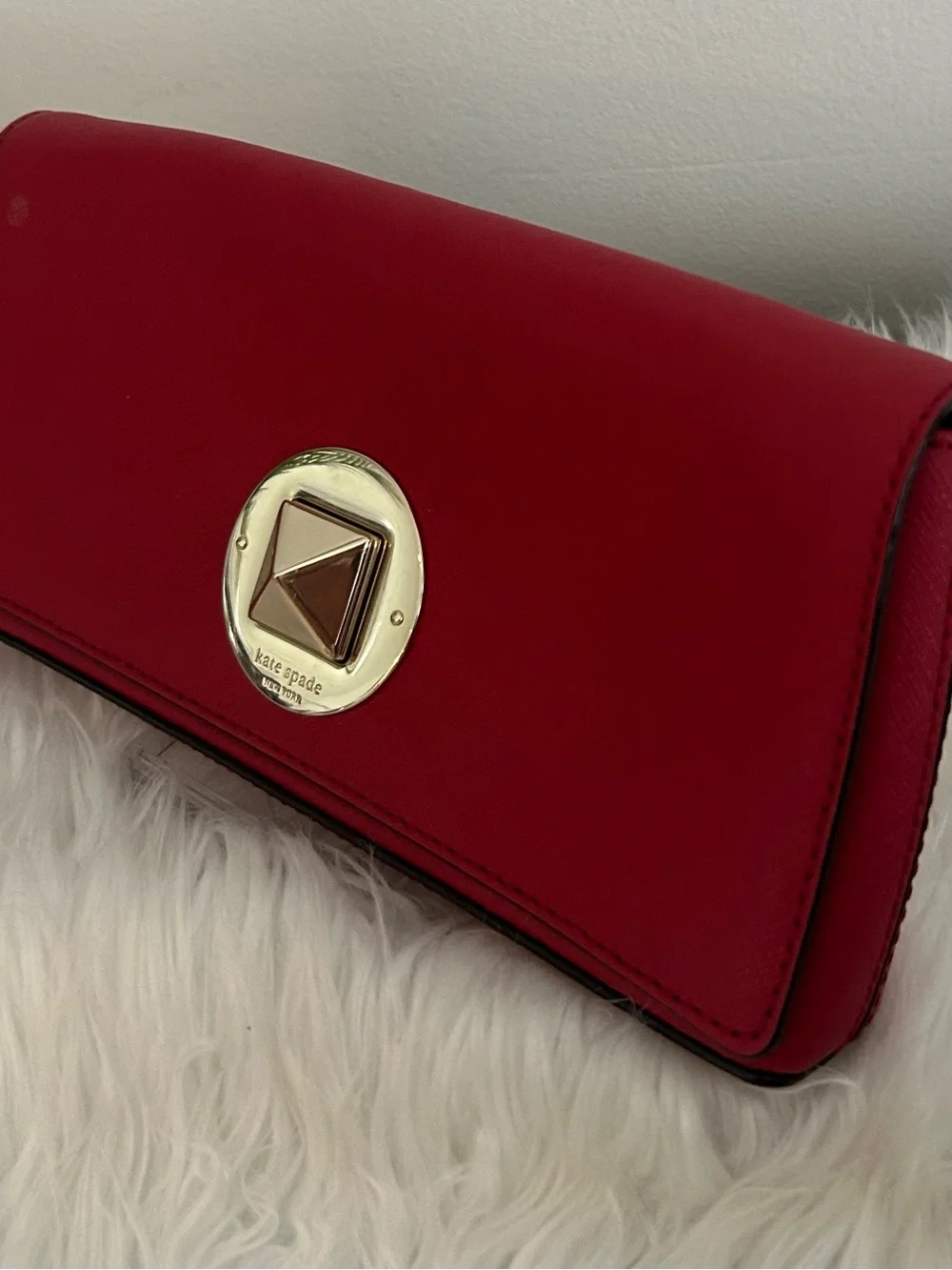 Kate Spade New York Red Saffiano Leather Turnlock Envelope Clutch Wallet